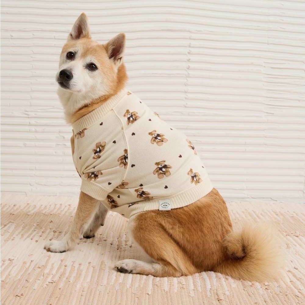 Cozy Cream Dog Sweater with Bear Print